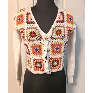 So Women's Granny Square Crochet Cardigan Hippie  Boho Cardigan Size XS